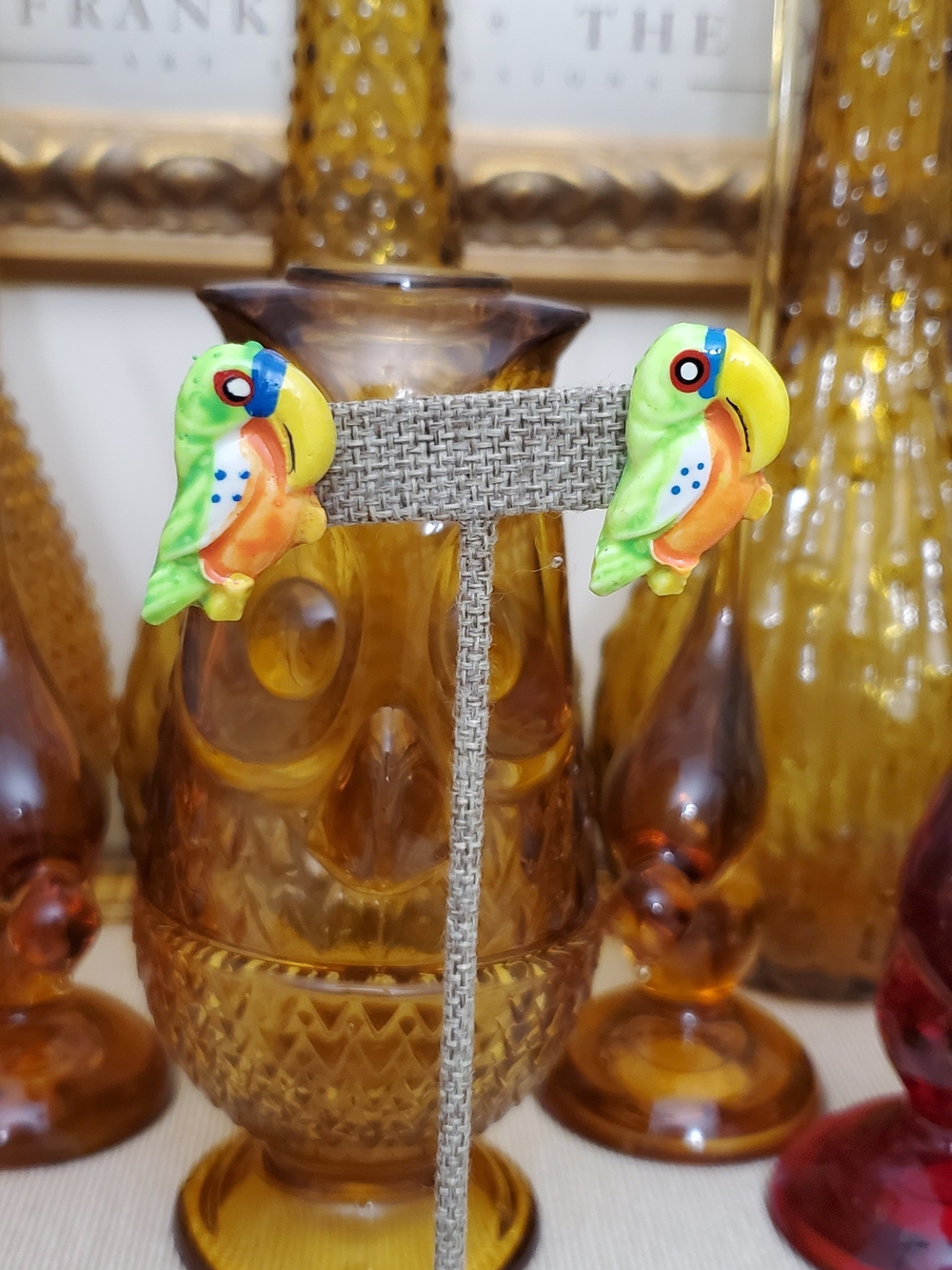 New Old Stock Vintage Parrot Bird Studs